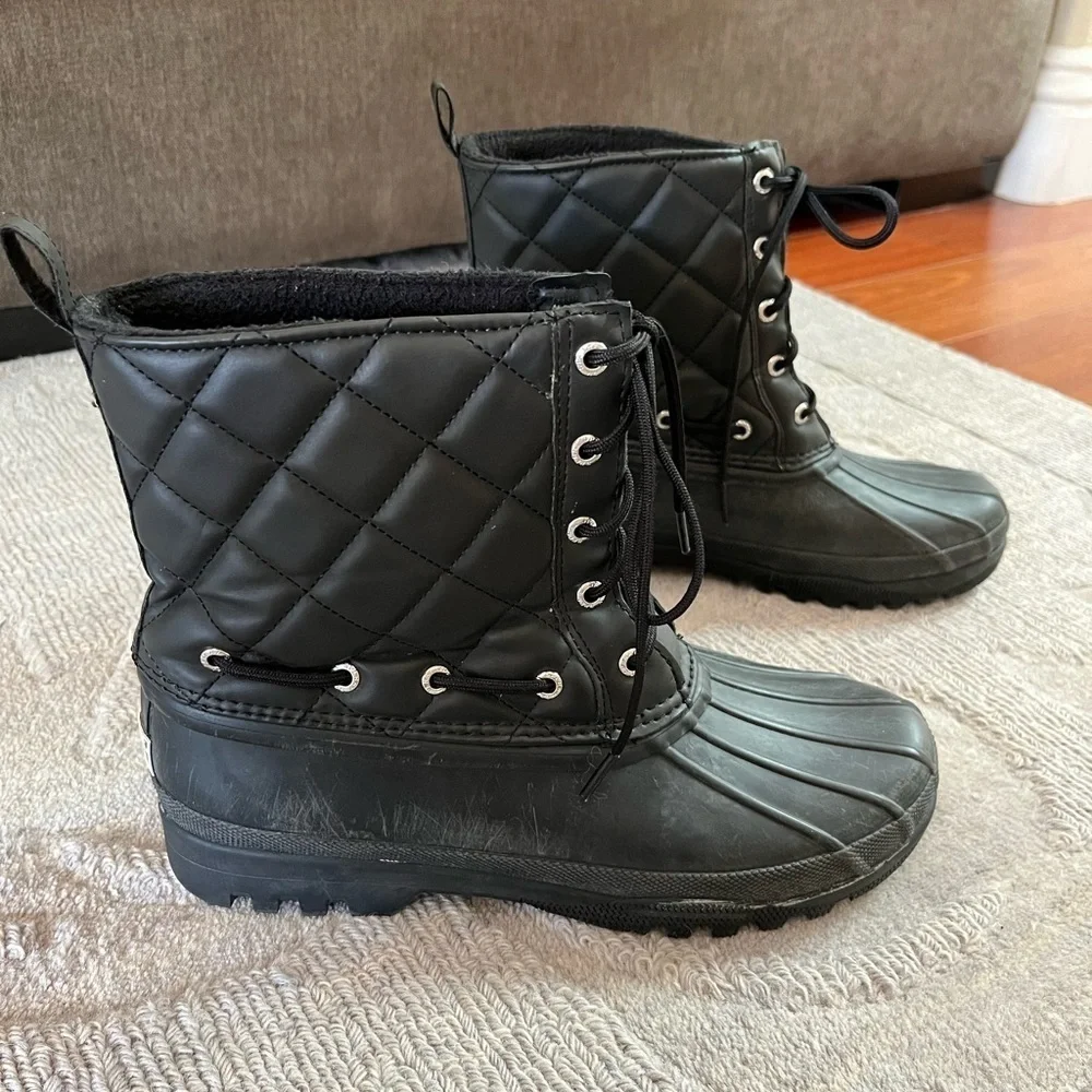 SPERRY Black QUILT DUCK BOOTS WOMEN'S Sz 8 Waterproof Rubber Winter Warm